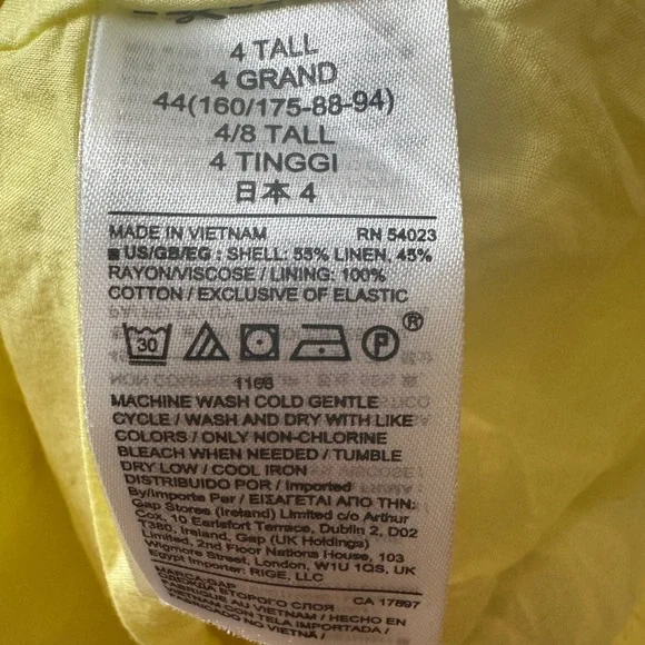 Gap Linen Cotton Blend Cottagecore Yellow Midi A Line Short Sleeve Dress 4 Tall - Picture 12 of 12